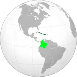 Orthographic Projection of Antillean Confederation. Original proposed members in dark green and additional proposed members in light green.