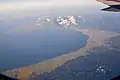 The southern part of Mutsu Bay as seen from the air over the Tsugaru Peninsula. Aomori Bay is in the center of the photograph with Noheji Bay in the top left corner.