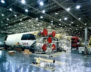 Saturn V first stages S-1C-10, S-1C-11, and S-1C-9 at Michoud Assembly Facility.