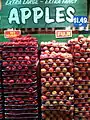 Fuji apples on a display in a supermarket