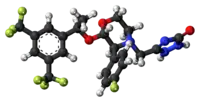 Ball-and-stick model of the aprepitant molecule