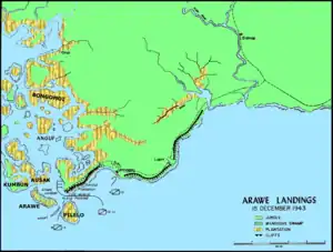 A terrain map of the Arawe area as described in the article's text