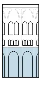 Interior elevation view of a Gothic cathedral, looking from the nave, with nave-aisle arcade highlighted.