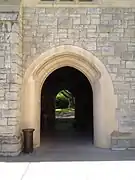 Hokie Stone framing an arch on campus.