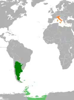 Map indicating locations of Argentina and Italy