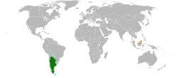 Map indicating locations of Argentina and Malaysia