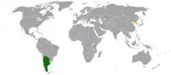 Map indicating locations of Argentina and North Korea