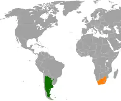 Map indicating locations of Argentina and South Africa