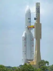 Ariane 5 space rocket on launchpad