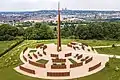 Aerial view of the Memorial Spire and Walls overlooking Lincoln Cathedral