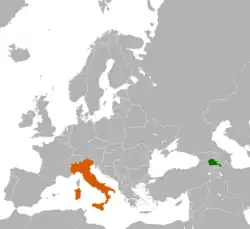 Map indicating locations of Armenia and Italy