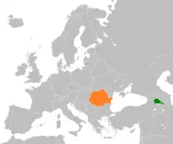 Map indicating locations of Armenia and Romania