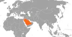 Map indicating locations of Armenia and Saudi Arabia