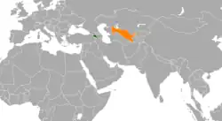 Map indicating locations of Armenia and Uzbekistan