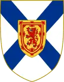 Arms of Nova Scotia: Argent, a Saltire Azure an inescutcheon of the Royal Arms of Scotland, as used by baronets of Nova Scotia as a heraldic badge