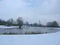 "La Pêcherie" artificial lake under snow.