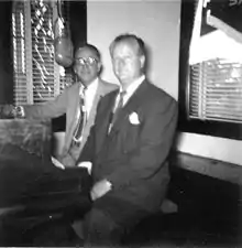 Art Gillham (left) and singer-songwriter Gene Austin at Atlanta's WQXI (September, 1953).