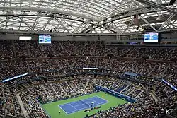 Image 29Arthur Ashe Stadium with the roof closed in 2018. (from US Open (tennis))