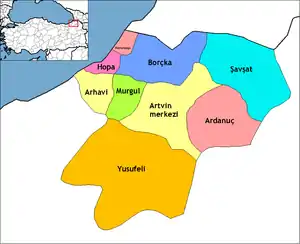 Map showing Kemalpaşa District in Artvin Province