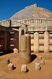 Remains of the Ashokan Pillar in polished stone (right of the Southern Gateway), with its Edict.