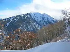 Summit of Aspen Highlands and the backside of the Highland Bowl from Buttermilk Mountain