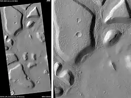 Astapus Colles Mounds and Knobs, as seen by HiRISE.  Scale bar is 500 meters long.