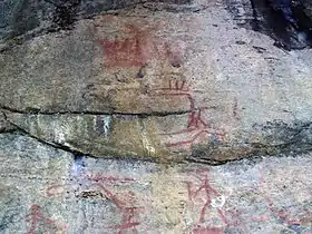 Image 65Prehistoric red ochre painted rock art of moose, human figures, and boats in Astuvansalmi, Finland, from ca. 3800–2200 BC (from Culture of Finland)