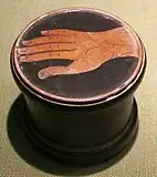 4th century Athenian pyxis with a depiction of a hand, National Museum, Warsaw