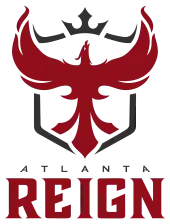 The logo for Atlanta Reign displays a rising phoenix in a crest.