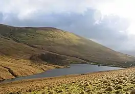 An upland lake surrounded by hills