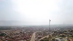 Aerial view of Auchi Town overhead the Arafat Mosque