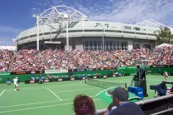 Image 62Margaret Court Arena at the Australian Open in 2005 prior to its redevelopment. Rod Laver Arena is in the background. (from Australian Open)