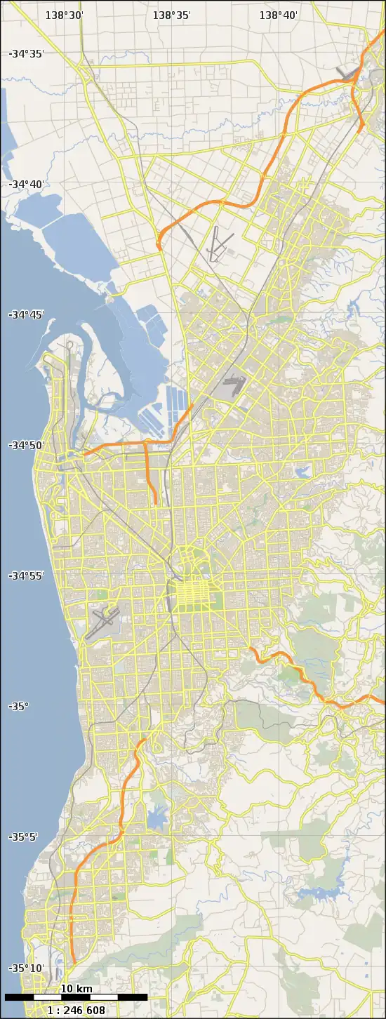 Map of Adelaide urban area showing the reservoir is in the southeast