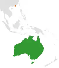 Map indicating locations of Australia and Hong Kong