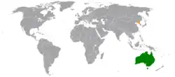 Map indicating locations of Australia and North Korea