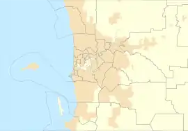 A map of Perth, Australia with a mark indicating the location of Forrestdale Lake