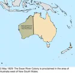 Map of British claims to Australia; for details, refer to adjacent text