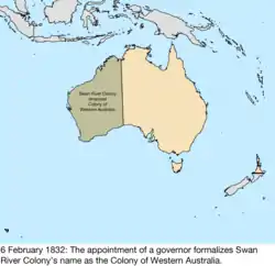 Map of British claims to Australia; for details, refer to adjacent text