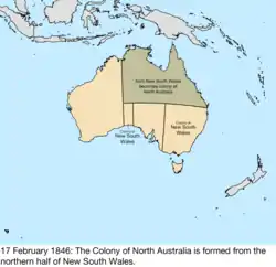 Map of British claims to Australia; for details, refer to adjacent text