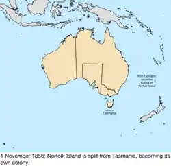 Map of British claims to Australia; for details, refer to adjacent text