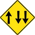 (W4-10) Lane Allocation ahead (Three-way traffic)