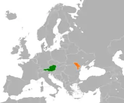 Map indicating locations of Austria and Moldova