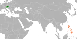 Map indicating locations of Austria and Philippines