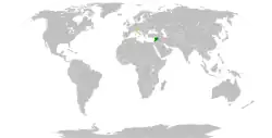 Map indicating locations of Austria and Syria