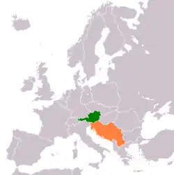 Map indicating locations of Austria and Yugoslavia