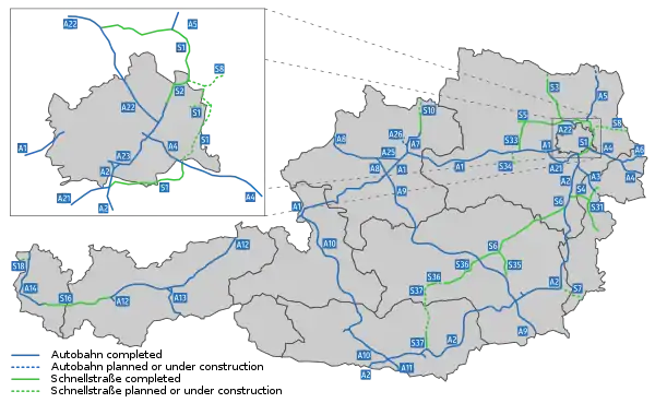 Autobahn and Schnellstraße system in Austria