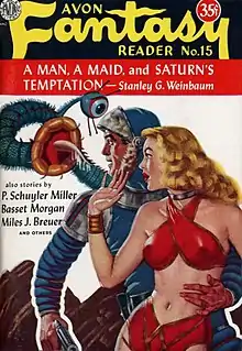 A bug-eyed monster, a trope of early science fiction. Illustration shows Stanley G. Weinbaum's 1951 story  "A Man, A Maid, and Saturn's Temptation".