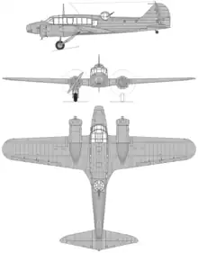 3-view drawing of the Avro Anson I