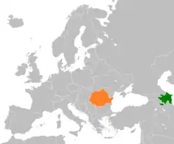 Map indicating locations of Azerbaijan and Romania