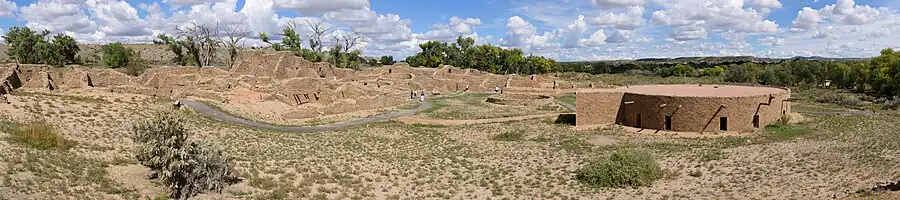 A color panorama of a large sandstone ruin